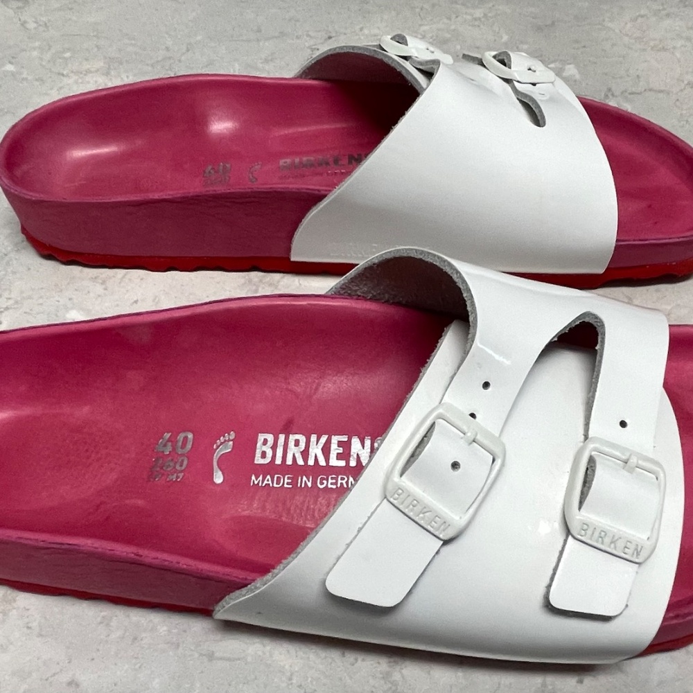 Birkenstock Pink and White All Leather Sandals Size 9 - Picture 8 of 9